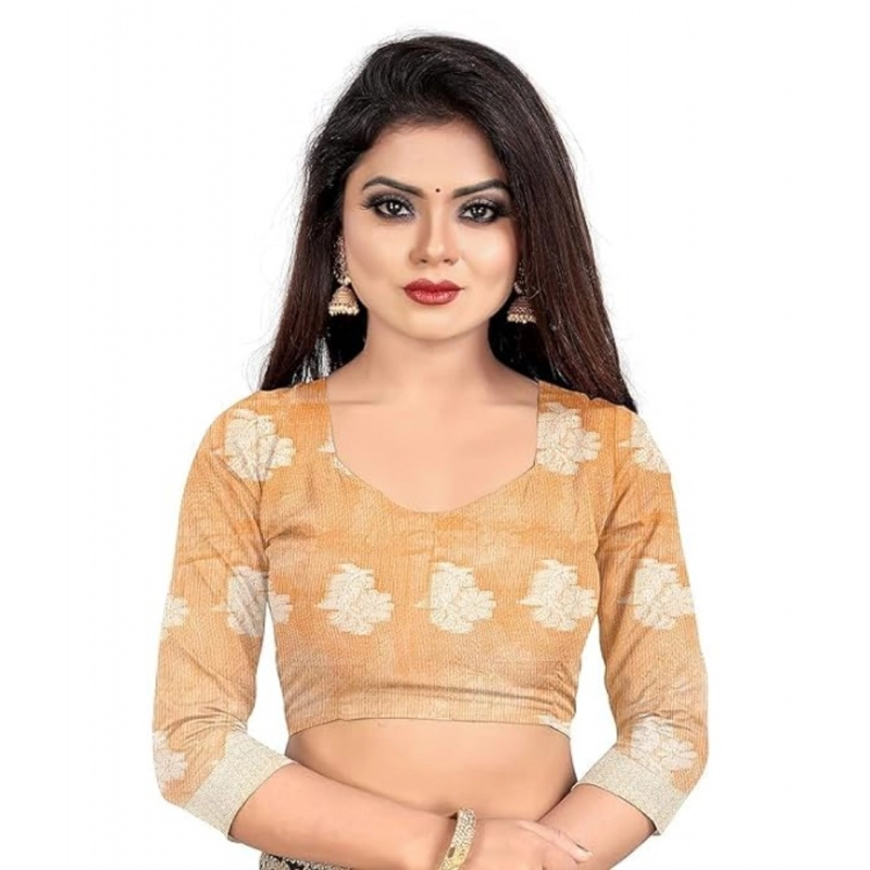 Women's Cotton Silk Floral Saree With Unstitched Blouse (Orange, 5.5 Mtr) Women's Cotton Silk Floral Saree With Unstitched Blouse (Orange, 5.5 Mtr)