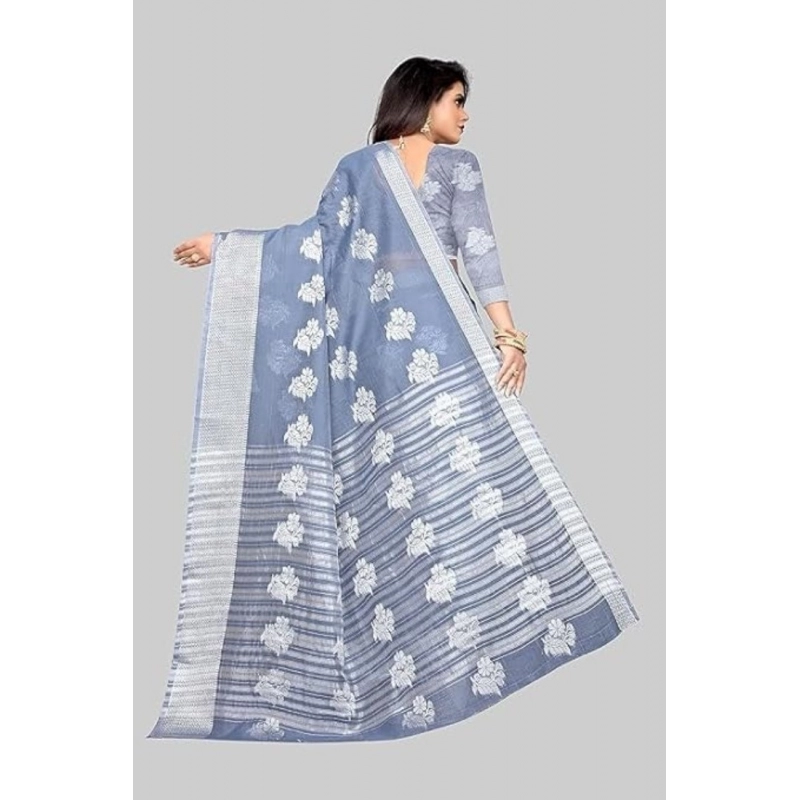 Women's Cotton Silk Floral Saree With Unstitched Blouse (Grey, 5.5 Mtr) Women's Cotton Silk Floral Saree With Unstitched Blouse (Grey, 5.5 Mtr)