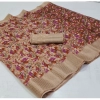Generic Women's Linen Printed Saree With Unstitched Blouse (Orange, 5-5 Mtrs)