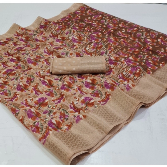 Generic Women's Linen Printed Saree With Unstitched Blouse (Orange, 5-5 Mtrs) Generic Women's Linen Printed Saree With Unstitched Blouse (Orange, 5-5 Mtrs)
