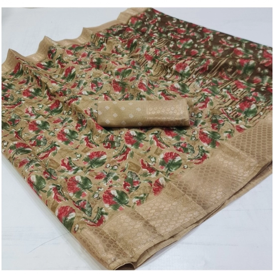 Generic Women's Linen Printed Saree With Unstitched Blouse (Yellow, 5-5 Mtrs) Generic Women's Linen Printed Saree With Unstitched Blouse (Yellow, 5-5 Mtrs)