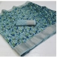 Generic Women's Linen Printed Saree With Unstitched Blouse (Blue, 5-5 Mtrs)