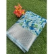 Generic Women's Linen Printed Saree With Unstitched Blouse (Skyblue, 5-5 Mtrs)