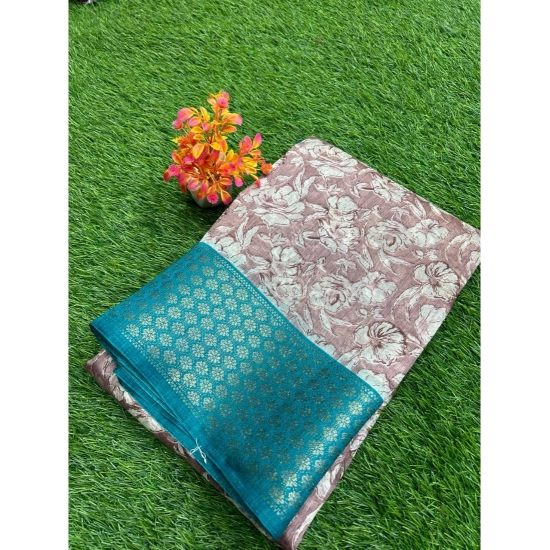 Generic Women's Cotton Blend Printed Saree With Unstitched Blouse (Brown, 5-5 Mtrs)