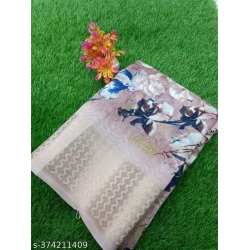 Generic Women's Linen Printed Saree With Unstitched Blouse (Peach, 5-5 Mtrs)