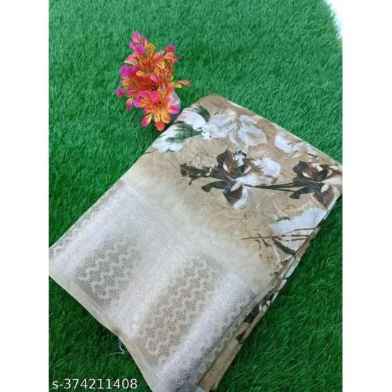 Generic Women's Linen Printed Saree With Unstitched Blouse (Yellow, 5-5 Mtrs) Generic Women's Linen Printed Saree With Unstitched Blouse (Yellow, 5-5 Mtrs)