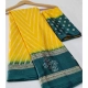 Generic Women's Cotton Printed Saree With Unstitched Blouse (Yellow, 5-5 Mtrs)