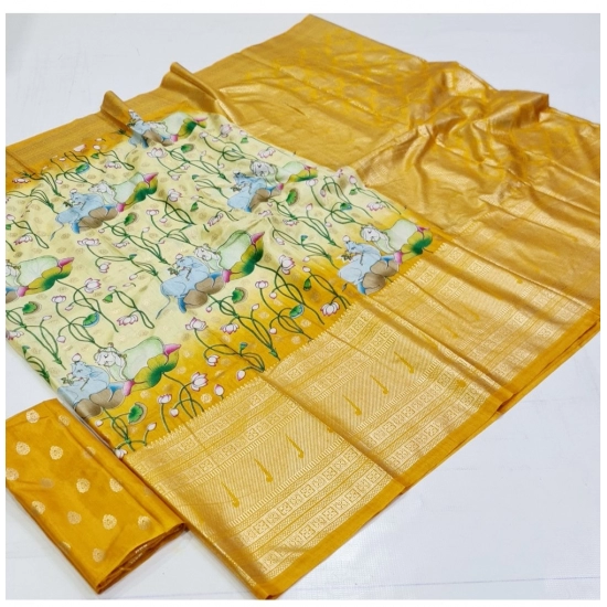 Generic Women's Art Silk Printed Saree With Unstitched Blouse (Yellow, 5-5 Mtrs) Generic Women's Art Silk Printed Saree With Unstitched Blouse (Yellow, 5-5 Mtrs)