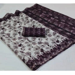 Generic Women's Cotton Printed Saree With Unstitched Blouse (Purple, 5-5 Mtrs)