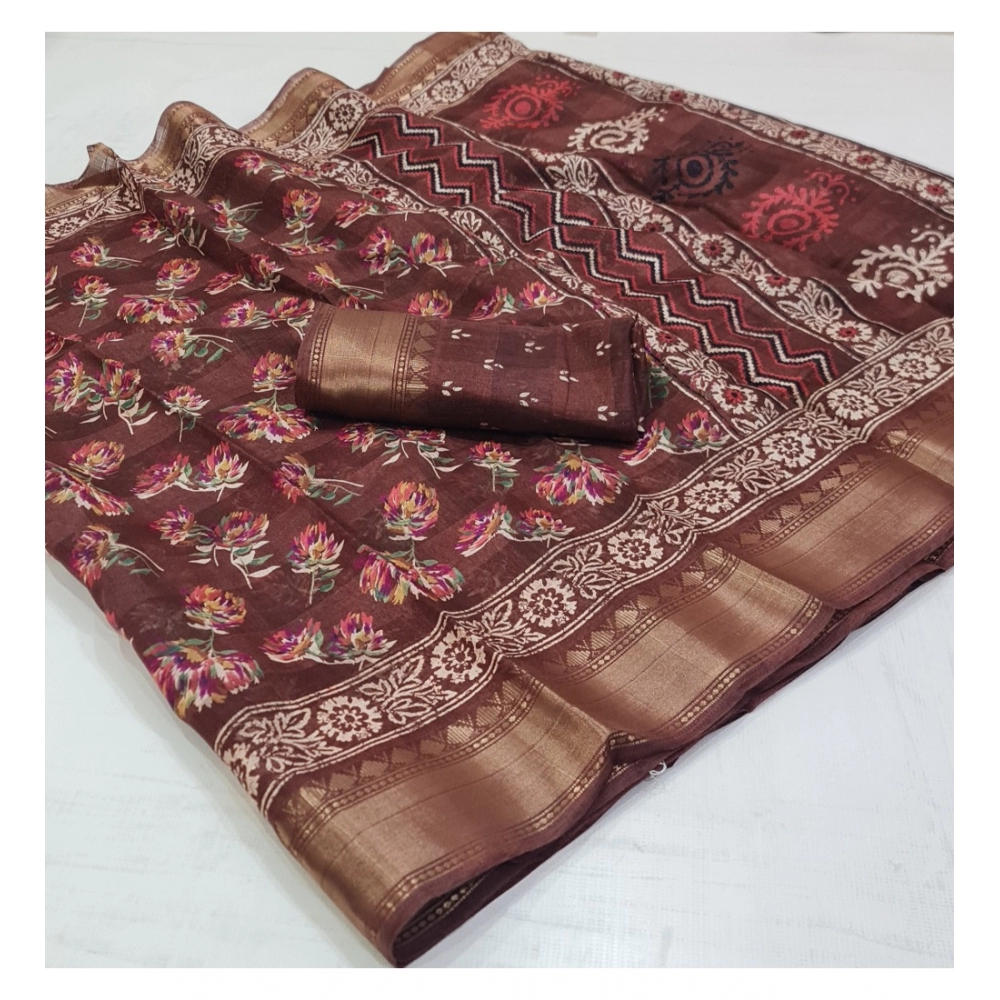 Generic Women's Cotton Printed Saree With Unstitched Blouse (Red, 5-5 Mtrs) Generic Women's Cotton Printed Saree With Unstitched Blouse (Red, 5-5 Mtrs)