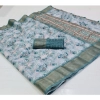Generic Women's Cotton Printed Saree With Unstitched Blouse (Blue, 5-5 Mtrs)