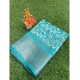Generic Women's Linen Printed Saree With Unstitched Blouse (Blue, 5-5 Mtrs)