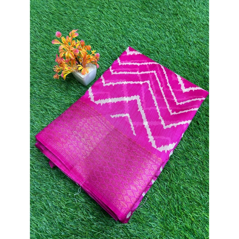 Generic Women's Linen Printed Saree With Unstitched Blouse (Pink, 5-5 Mtrs) Generic Women's Linen Printed Saree With Unstitched Blouse (Pink, 5-5 Mtrs)