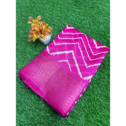 Generic Women's Linen Printed Saree With Unstitched Blouse (Pink, 5-5 Mtrs)