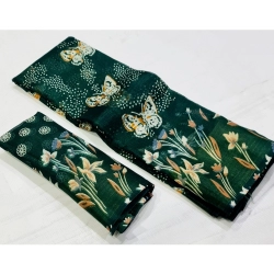 Generic Women's Cotton Printed Saree With Unstitched Blouse (Green, 5-5 Mtrs)