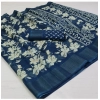 Generic Women's Cotton Printed Saree With Unstitched Blouse (Blue, 5-5 Mtrs)