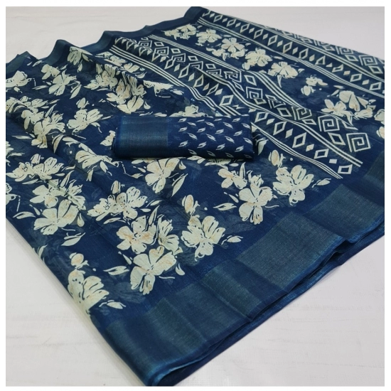 Generic Women's Cotton Printed Saree With Unstitched Blouse (Blue, 5-5 Mtrs) Generic Women's Cotton Printed Saree With Unstitched Blouse (Blue, 5-5 Mtrs)