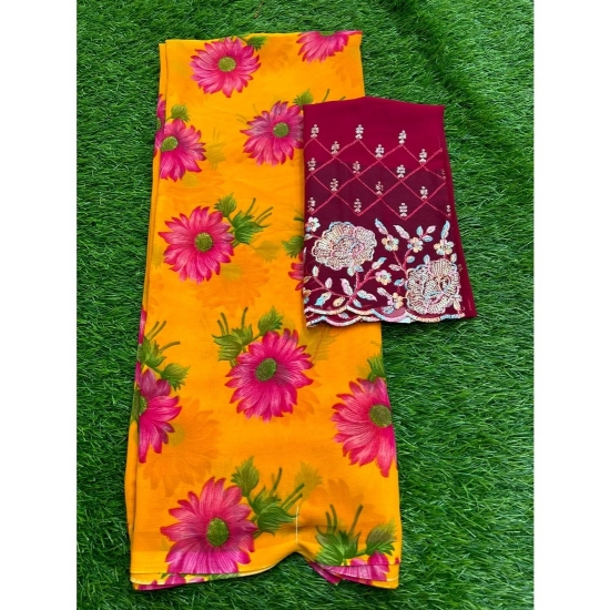 Generic Women's Georgette Printed Saree With Unstitched Blouse (Orange, 5-5 Mtrs) Generic Women's Georgette Printed Saree With Unstitched Blouse (Orange, 5-5 Mtrs)