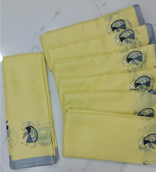 Generic Women's Cotton Silk Printed Saree With Unstitched Blouse (Yellow, 5-5 Mtrs)