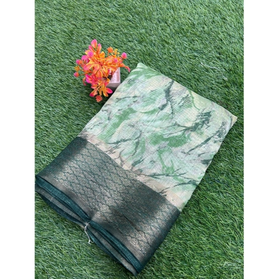 Generic Women's Cotton Printed Saree With Unstitched Blouse (Green, 5-5 Mtrs)