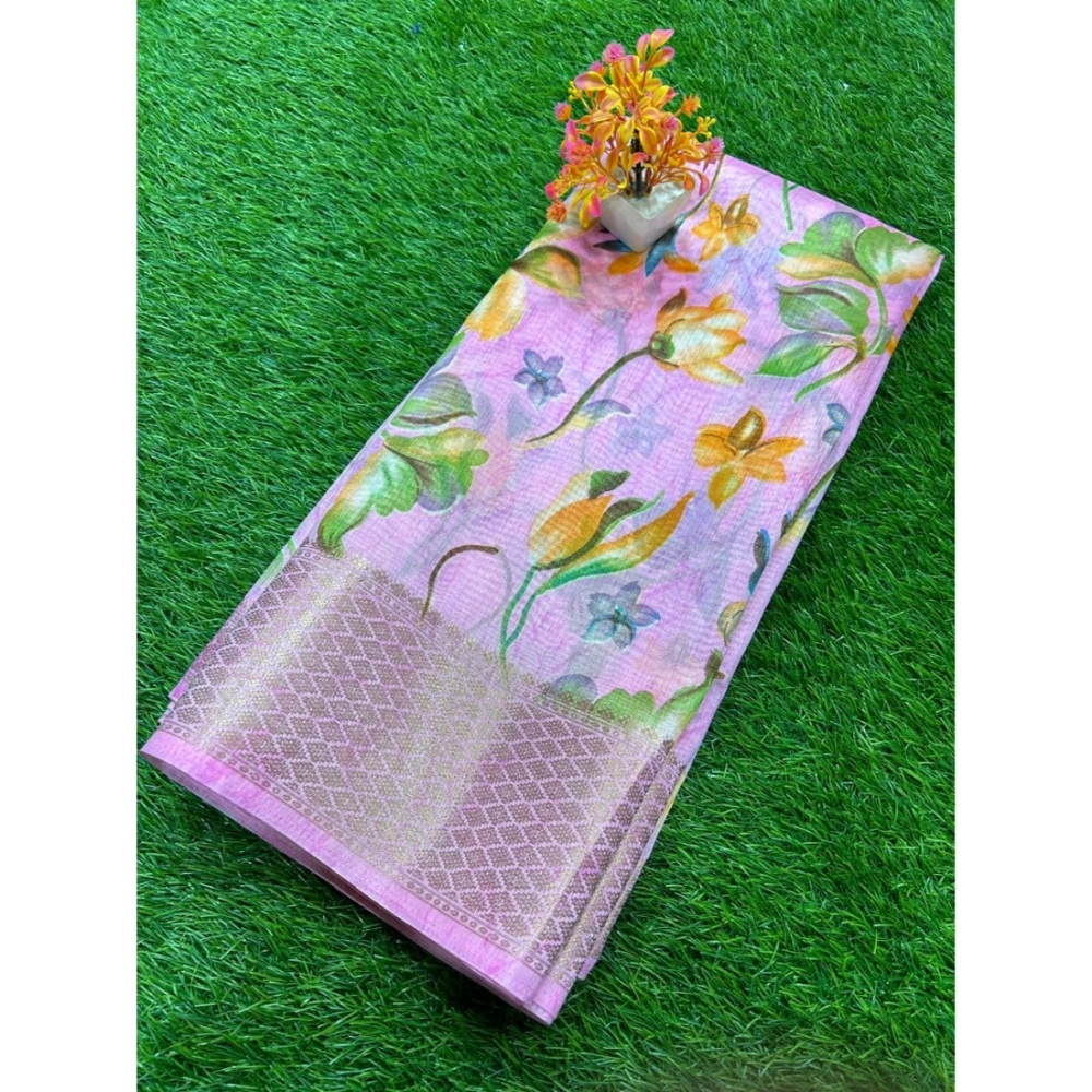 Generic Women's Cotton Printed Saree With Unstitched Blouse (Purple, 5-5 Mtrs)