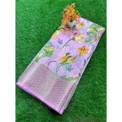 Generic Women's Cotton Printed Saree With Unstitched Blouse (Purple, 5-5 Mtrs)