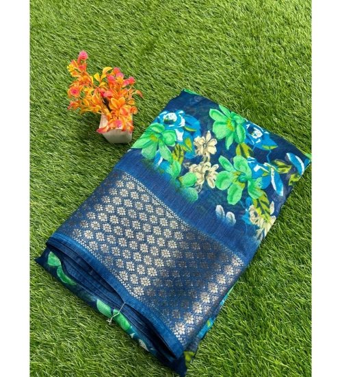 Generic Women's Cotton Printed Saree With Unstitched Blouse (Green, 5-5 Mtrs)