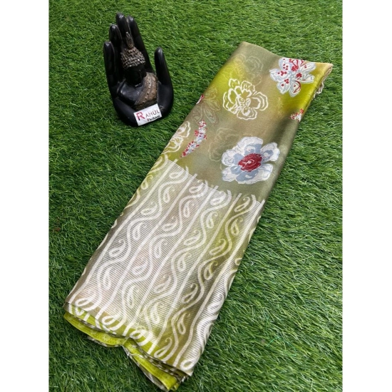 Generic Women's Chiffon Printed Saree With Unstitched Blouse (Mehendi, 5-5 Mtrs)