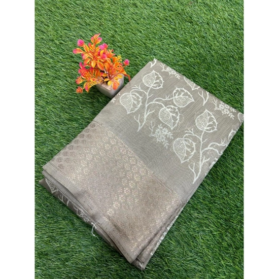 Generic Women's Cotton Blend Printed Saree With Unstitched Blouse (Brown, 5-5 Mtrs)