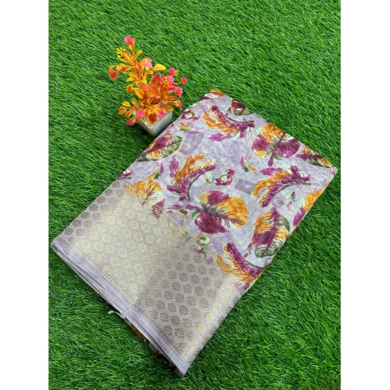 Generic Women's Linen Printed Saree With Unstitched Blouse (Purple, 5-5 Mtrs) Generic Women's Linen Printed Saree With Unstitched Blouse (Purple, 5-5 Mtrs)