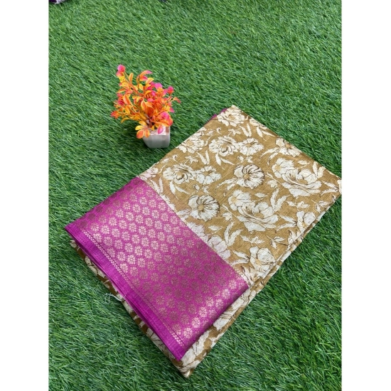 Generic Women's Cotton Blend Printed Saree With Unstitched Blouse (Yellow, 5-5 Mtrs)