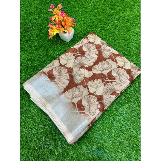 Generic Women's Linen Printed Saree With Unstitched Blouse (Orange, 5-5 Mtrs) Generic Women's Linen Printed Saree With Unstitched Blouse (Orange, 5-5 Mtrs)