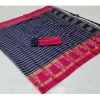 Generic Women's Cotton Printed Saree With Unstitched Blouse (Dark-Blue, 5-5 Mtrs)