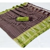 Generic Women's Cotton Printed Saree With Unstitched Blouse (Brown, 5-5 Mtrs)