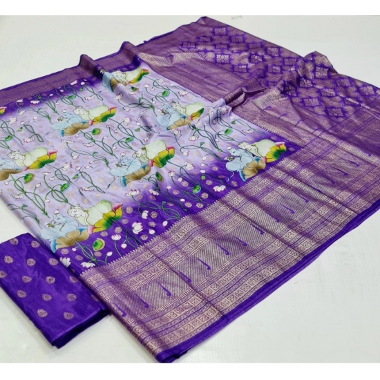 Generic Women's Art Silk Printed Saree With Unstitched Blouse (Purple, 5-5 Mtrs) Generic Women's Art Silk Printed Saree With Unstitched Blouse (Purple, 5-5 Mtrs)
