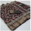 Generic Women's Cotton Printed Saree With Unstitched Blouse (Black, 5-5 Mtrs)