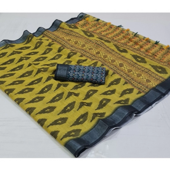 Generic Women's Cotton Printed Saree With Unstitched Blouse (Yellow, 5-5 Mtrs) Generic Women's Cotton Printed Saree With Unstitched Blouse (Yellow, 5-5 Mtrs)