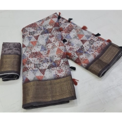 Generic Women's Cotton Printed Saree With Unstitched Blouse (Purple, 5-5 Mtrs)