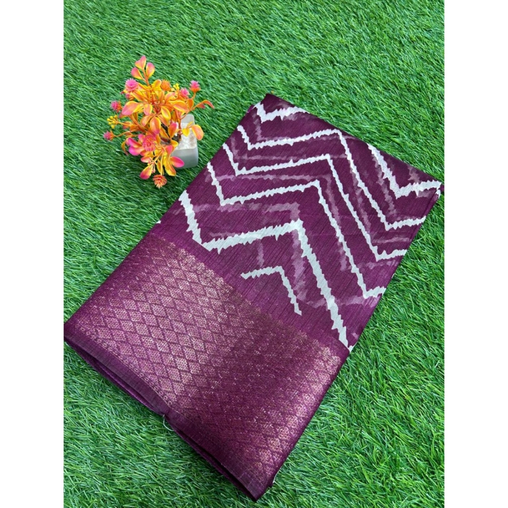 Generic Women's Linen Printed Saree With Unstitched Blouse (Magenta, 5-5 Mtrs)