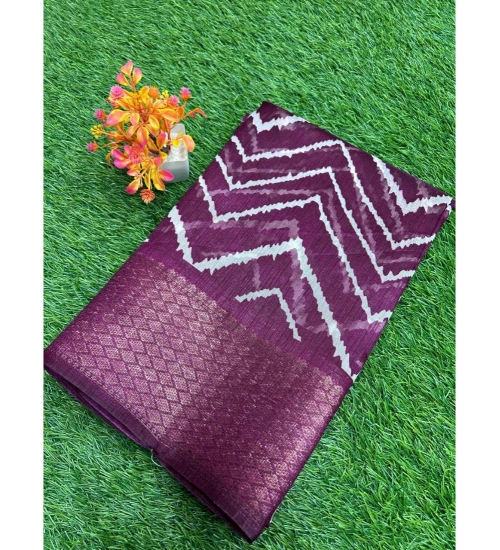 Generic Women's Linen Printed Saree With Unstitched Blouse (Magenta, 5-5 Mtrs)