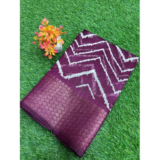 Generic Women's Linen Printed Saree With Unstitched Blouse (Magenta, 5-5 Mtrs)