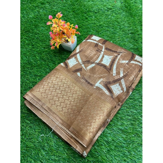 Generic Women's Cotton Printed Saree With Unstitched Blouse (Brown, 5-5 Mtrs)