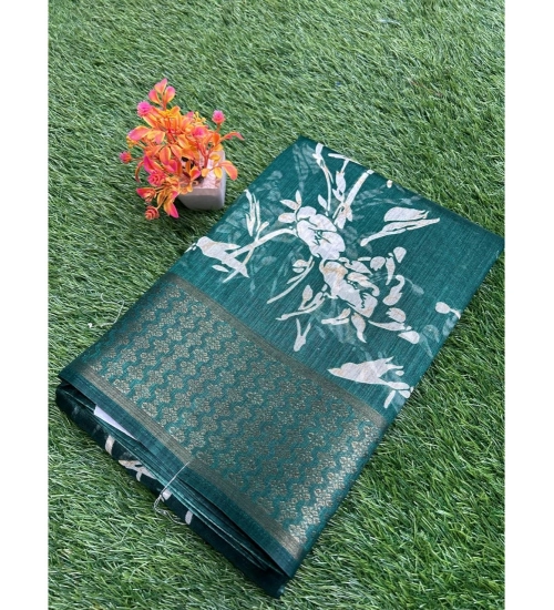 Generic Women's Cotton Printed Saree With Unstitched Blouse (Green, 5-5 Mtrs)