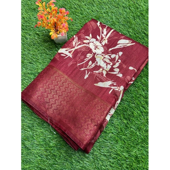 Generic Women's Cotton Printed Saree With Unstitched Blouse (Maroon, 5-5 Mtrs) Generic Women's Cotton Printed Saree With Unstitched Blouse (Maroon, 5-5 Mtrs)