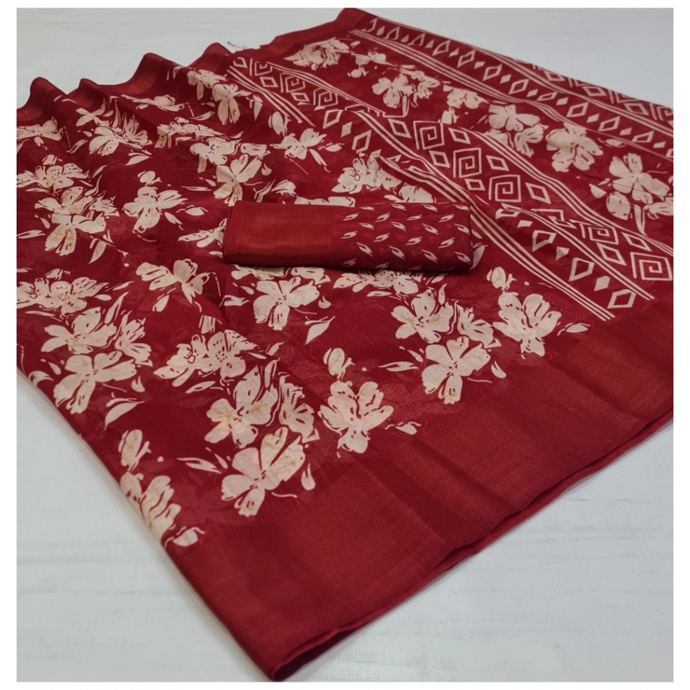 Generic Women's Cotton Printed Saree With Unstitched Blouse (Red, 5-5 Mtrs) Generic Women's Cotton Printed Saree With Unstitched Blouse (Red, 5-5 Mtrs)