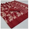 Generic Women's Cotton Printed Saree With Unstitched Blouse (Red, 5-5 Mtrs)