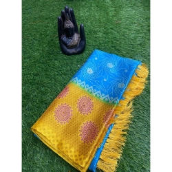 Generic Women's Crepe Printed Saree With Unstitched Blouse (Blue, 5-5 Mtrs)