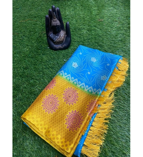 Generic Women's Crepe Printed Saree With Unstitched Blouse (Blue, 5-5 Mtrs)