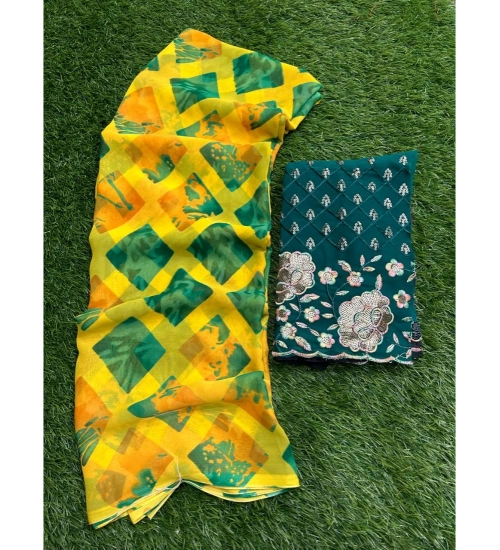 Generic Women's Georgette Printed Saree With Unstitched Blouse (Green, 5-5 Mtrs)