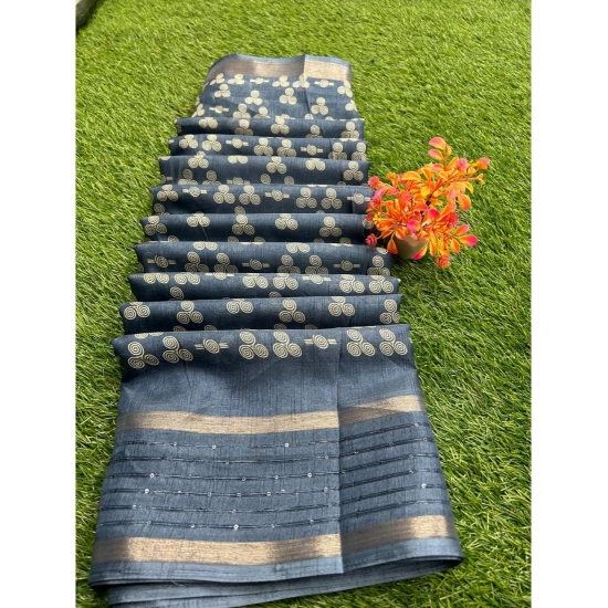 Generic Women's Art Silk Printed Saree With Unstitched Blouse (Dark-Blue, 5-5 Mtrs)